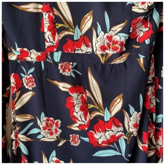 Nasty Gal Navy Blue Floral Midi Wrap Dress, Med. - Picture 11 of 12